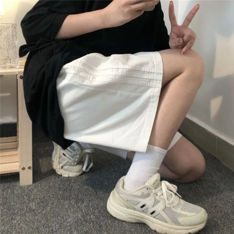 

Summer New Shorts Solid Color Elastic Waist Loose Youth All-match White Thin Straight Pants Street Casual Fashion Women Clothing