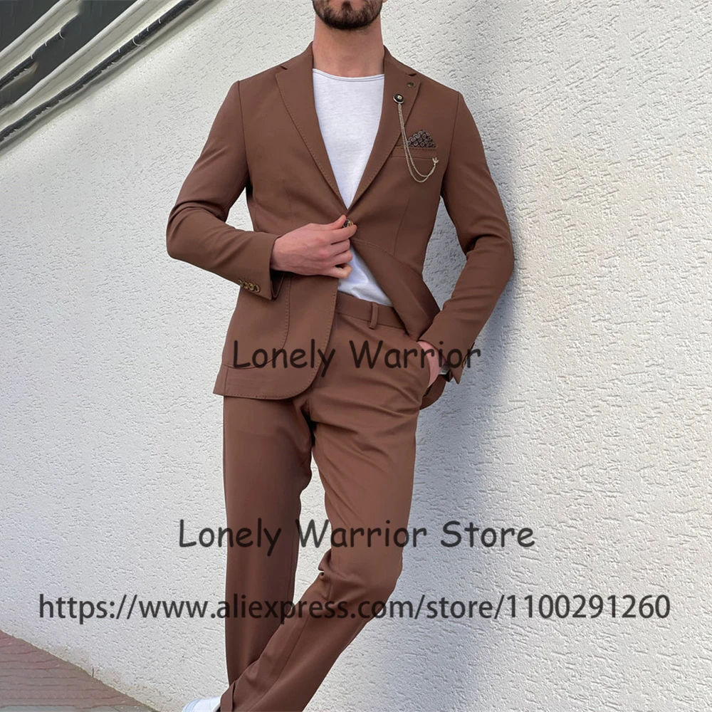 Handsome Brown Daily Mens Suits Formal Business Blazer Slim Fit Wedding Tuxedo Banquet 2 Piece Set Costume Homme Jacket Pants