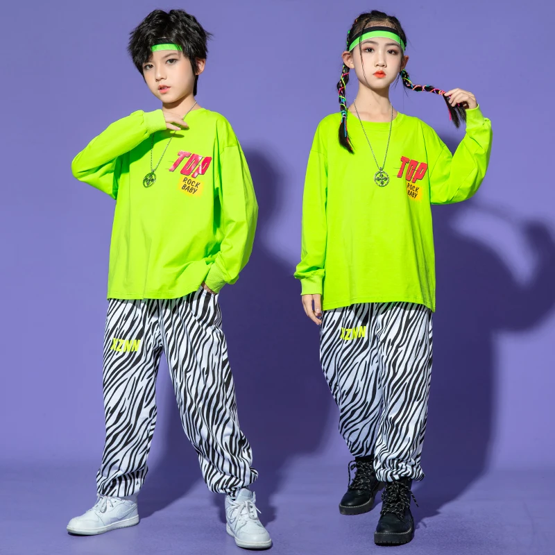 

Kids Hip Hop Clothing Sweatshirt Crop Tops Zebra Pants Streetwear Outfits Girls Boys Ballroom Jazz Dance Costumes Stage Clothes