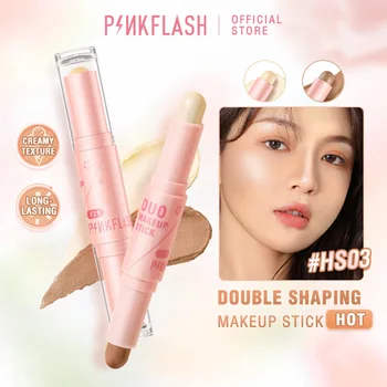 PINKFLASH 더블 헤드 페이스 컨실러 펜, 방수 파운데이션 크림 텍스처, 하이라이터 블러셔, 윤곽 스틱 메이크업 화장품