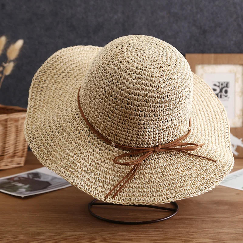 Sommerlicher Damen-Fischerhut mit breiter Krempe und Gürtel, atmungsaktiver Strand-Strohhut, handgehäkelter Hut für Frauen und Mädchen, Sonnenschutz für draußen. – Detail 4