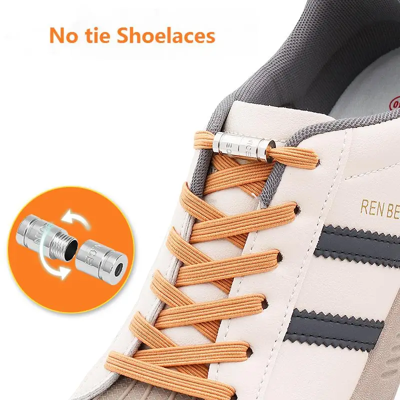 1 Pair Elastic Shoe Laces For Sneakers No Tie Shoelaces Round Capsule metal  lock Safety fast Lazy Shoe Lace Easy installation
