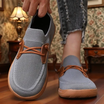 حذاء نسائي شبكي واسع القدمين حذاء بدون كعب عصري بسيط على الطراز الكاكي يسمح بمرور الهواء سهل الارتداء بتصميم أحذية رياضية حافي القدمين للنساء 5
