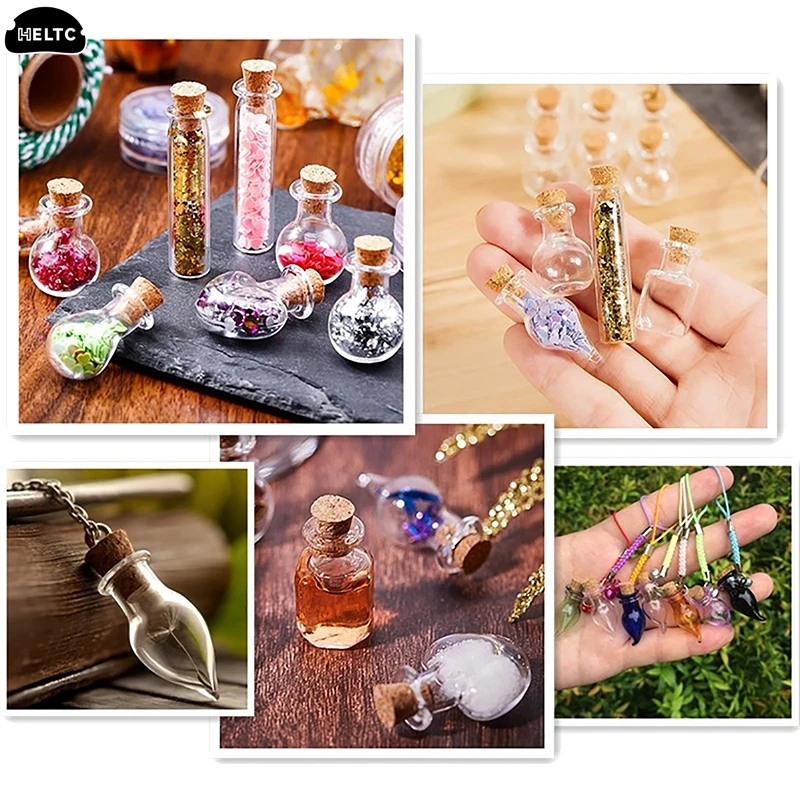10PCS Mini Glass Bottle Miniature Bottle Mini Cork Glass Vials DIY Mini Wishing Drifting Bottle Wedding Party Decor Glass Jars 6