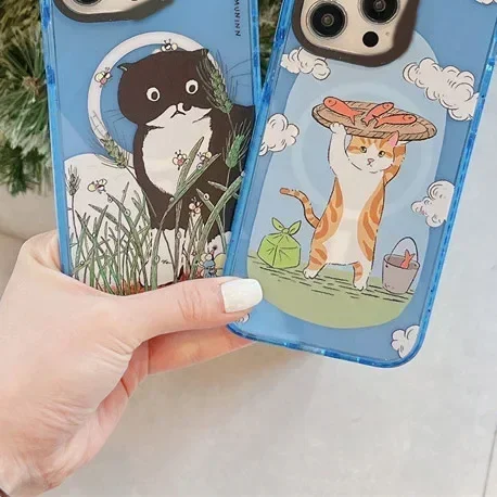 MagSafe Acrylic Black Brown Cat Phone Case Cover for IPhone 12 13 14 15 Pro Max Case for IPhone 15 Pro Max