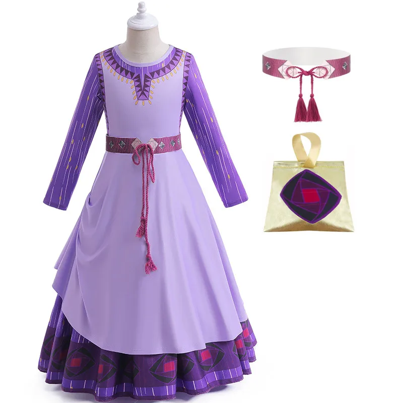 

Asha Costume Girls Princess Dress Cosplay Outfits Long Sleeve Kids Dress for Party Wedding Christmas with Accessories