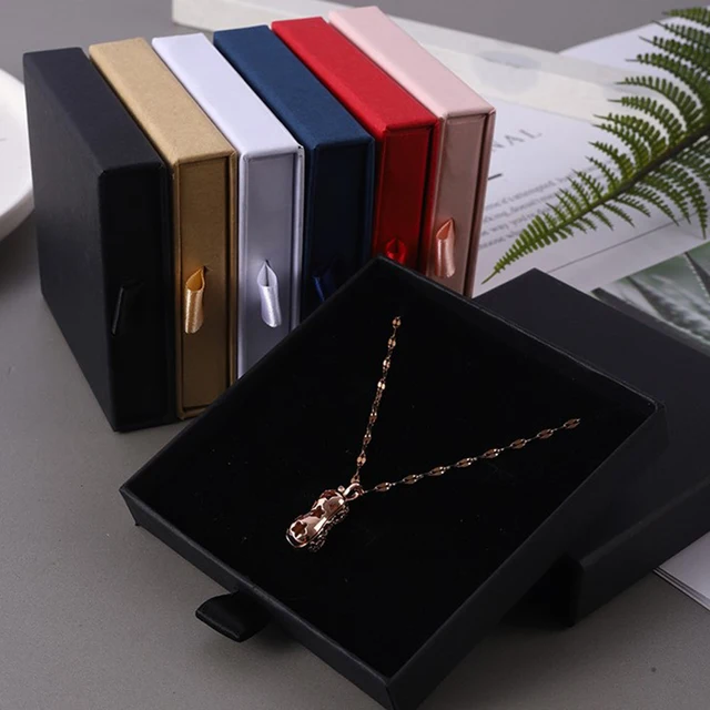 Thick Kraft Paper Drawer Jewelry Set Packaging Box Ring Necklace Bracelets Earring Gift Case Container With Sponge Inside 1
