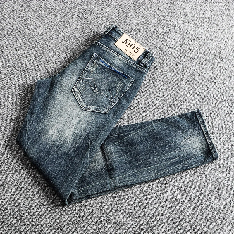 Italian Style Fashion Men Jeans Retro Blue Elastic Slim Fit Ripped Jeans Men Trousers Vintage Designer Casual Denim Pants Hombre 5