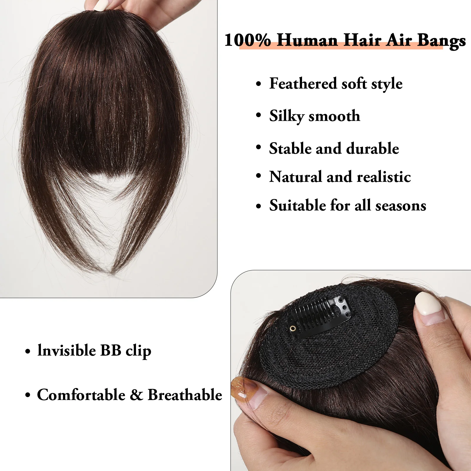Hair Clip in Bangs 100% Human Hair Extention Natural Dark Brown French Bang Flat Neat Fake Thick Hairpieces Bang for Women Daily