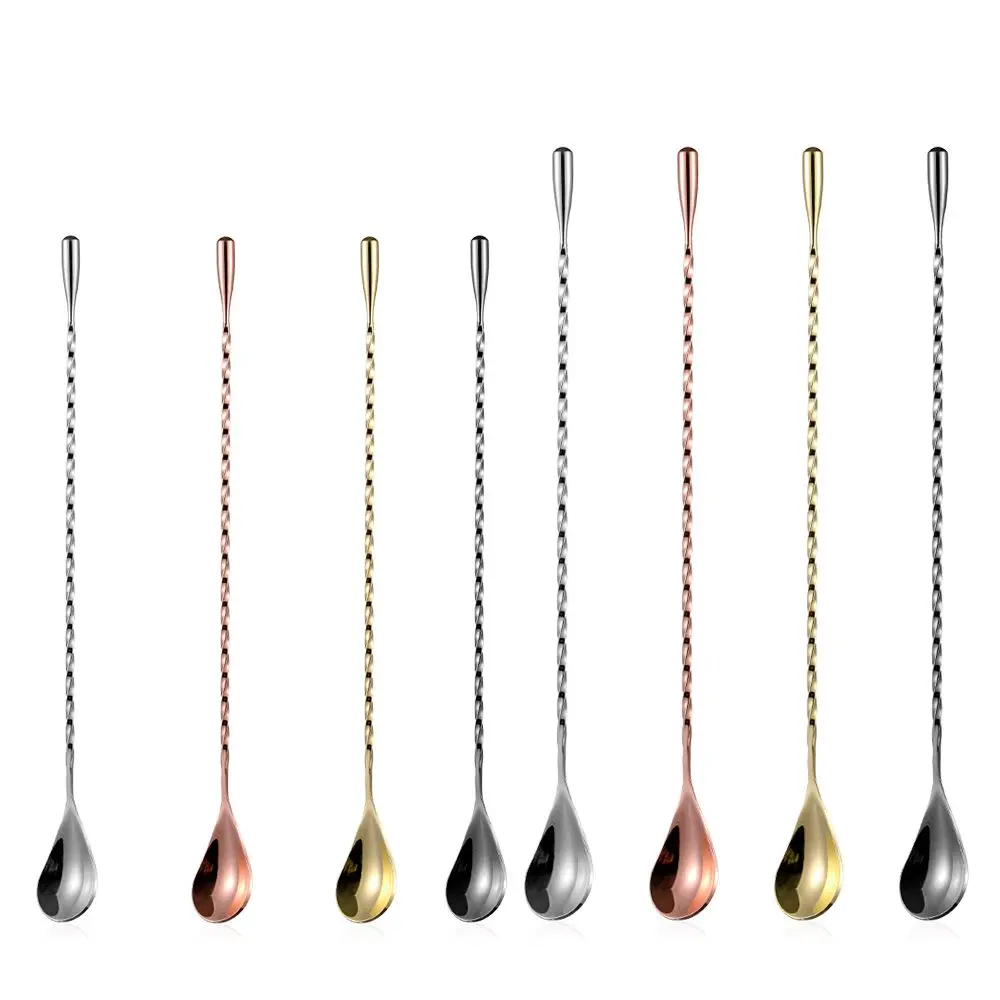 Cocktail Spoon Stainless Steel Mixing Bar Cocktail Spoon Spiral Teadrop Spoon Kitchen Stir Bartender Tools Bar Accessories Eco-Friendly