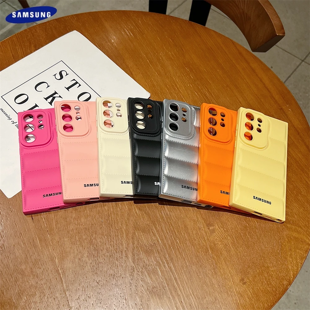 Wave Puffer Down Jacket Shockproof Soft Phone Case - Solid Color Cover
