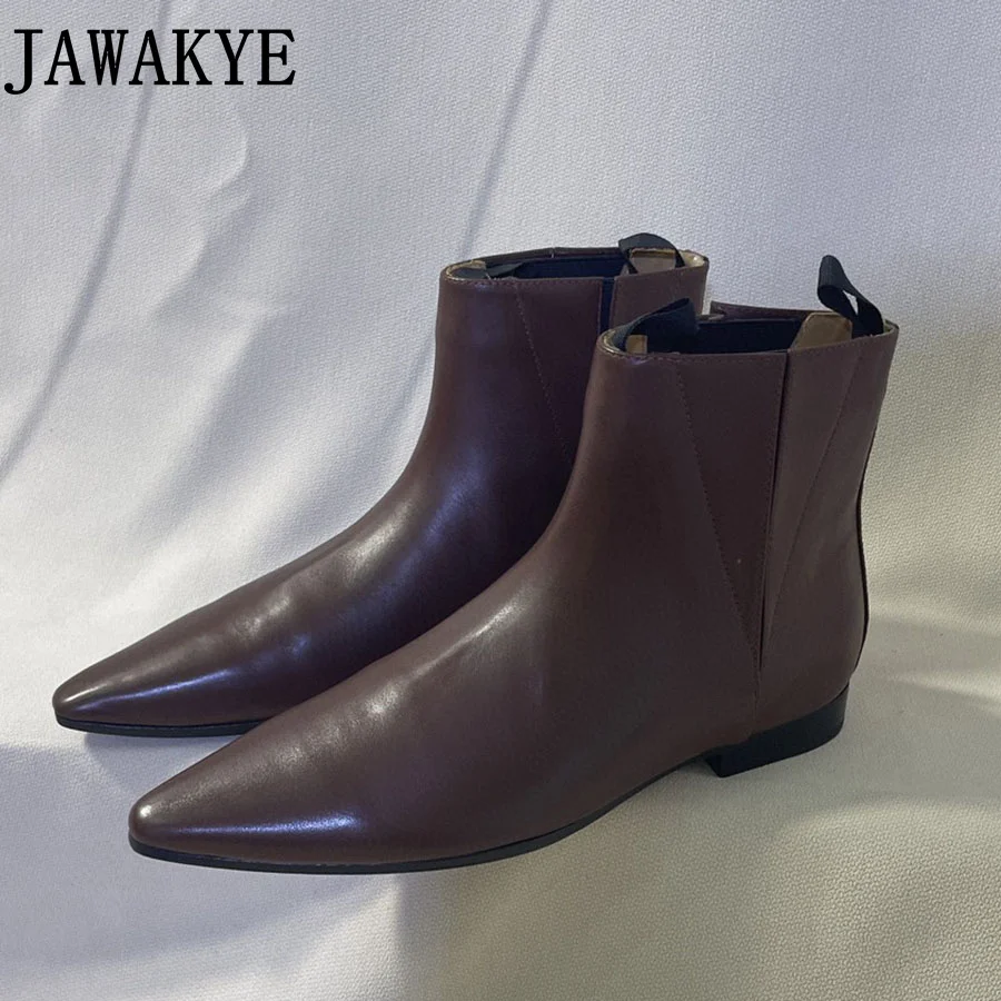 

2023 Pointed Toe Black Leather Chelsea Boots Designer Short Boots Flat Heel Women's Fashion Ankle Boots Winter Shoes 2023
