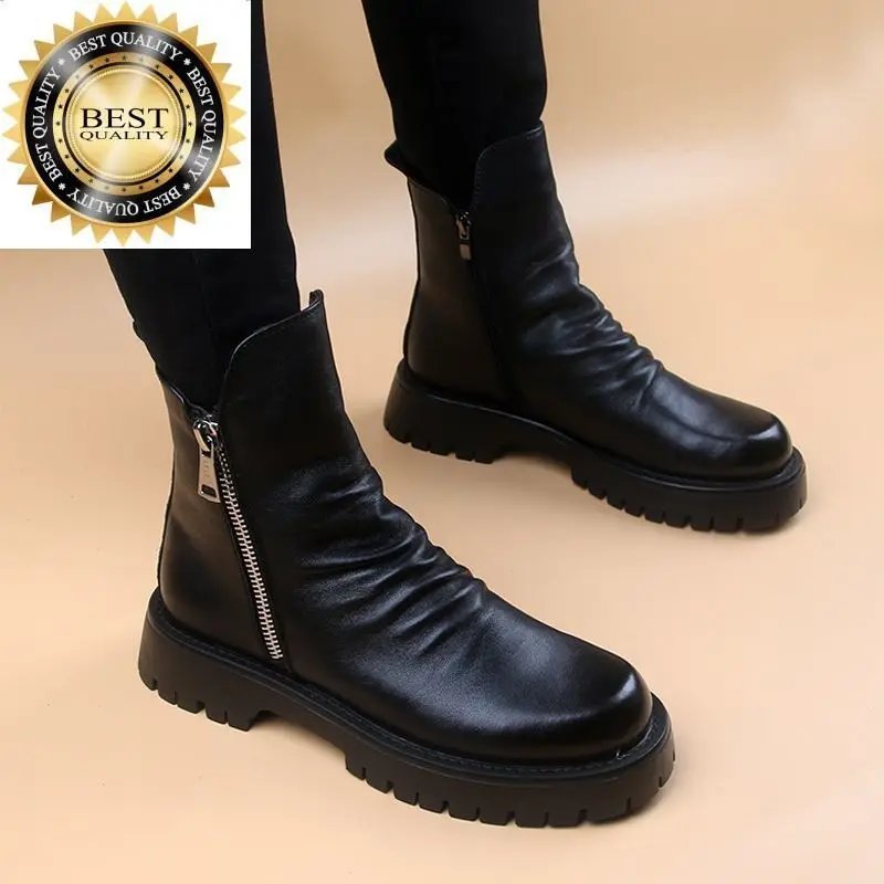 

natural cowboy boots mens leisure leather shoes party nightclub dress platform boot ankle botas masculina zapatos hombre botines