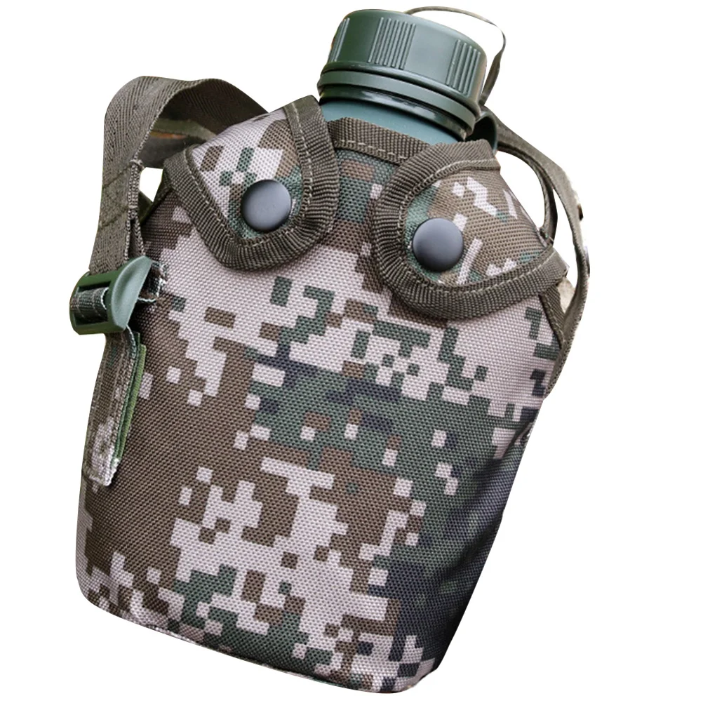 1 Set Camouflage Water Bottle 1L Aluminum Alloy Military Canteen No Leak Snap Closure Hook For Backpack Outdoor Camping Hiking