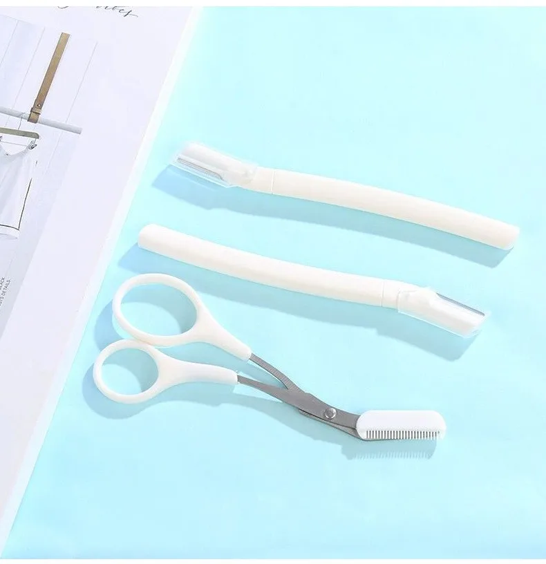 Eyebrow Trimmer Scissors Comb Stainless Steel Brow Hair Scissors Clips Shaping Razor Grooming Trimmer 1Pcs Makeup Accessories