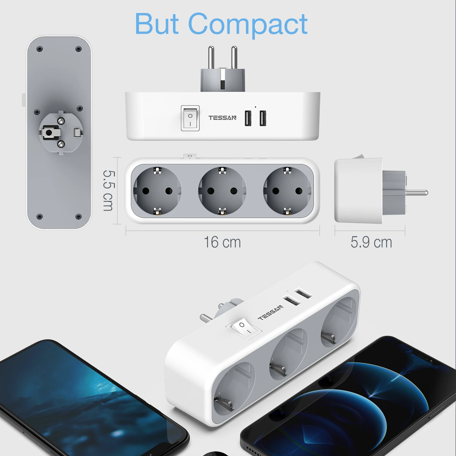 TESSAN Multiple Wall Socket Extender with 3 AC Outlets 2 USB Ports Switch EU Plug Power Socket Adapter Charger for Home Travel power strip plug adapter electrical socket power plug adapter wall socket extender