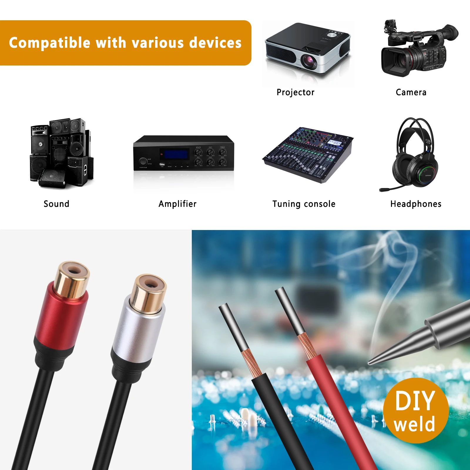 Premium Speaker Wire RCA Female Plug to Bare Wire Audio Cable for High-Quality Sound Repair