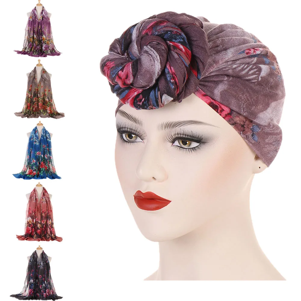 

Soft Elastic Muslim Hijab Jersey Scarf Print Islamic Chemo Cancer Cap Head Wraps Bandana Stretch Long Women Head Scarf Turban