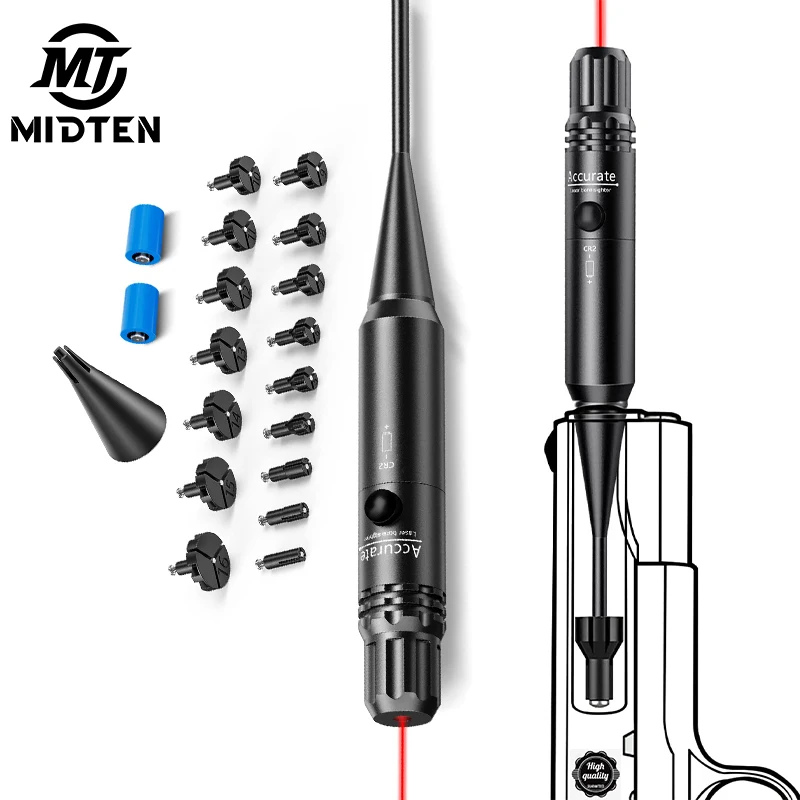 MidTen Pointer Rifles Pistol Tactical Red Laser Bore Sight Kit 17 to 12GA Caliber Boresighter with Button Switch Zeroing Scope cal 40 brass cartridge red dot laser bore sighter red sighting sight collimator boresighter