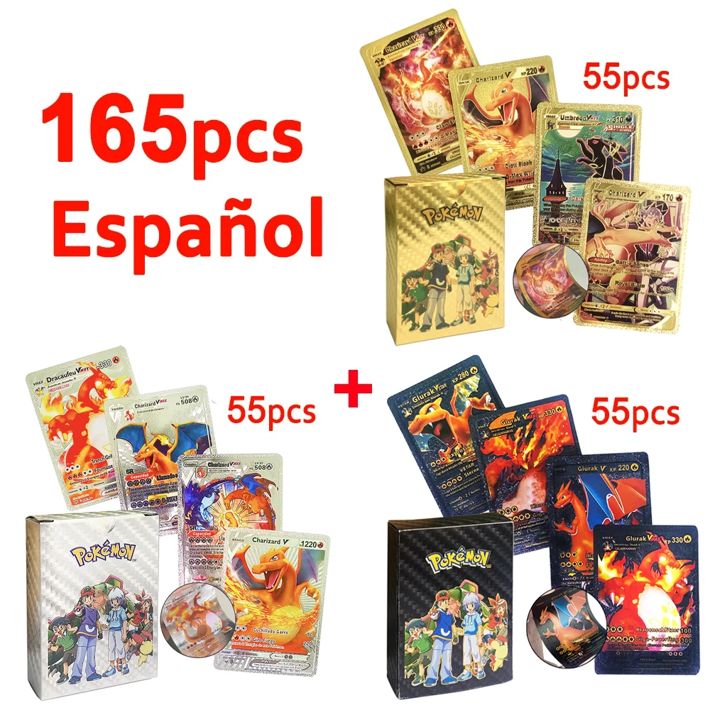 thumbnail image 1 of Card English Spanish French German Gold Colorful Vmax GX EX V Cards Pikachu Charizard Rare Collection Battle Gifts Toys, 1 of 5