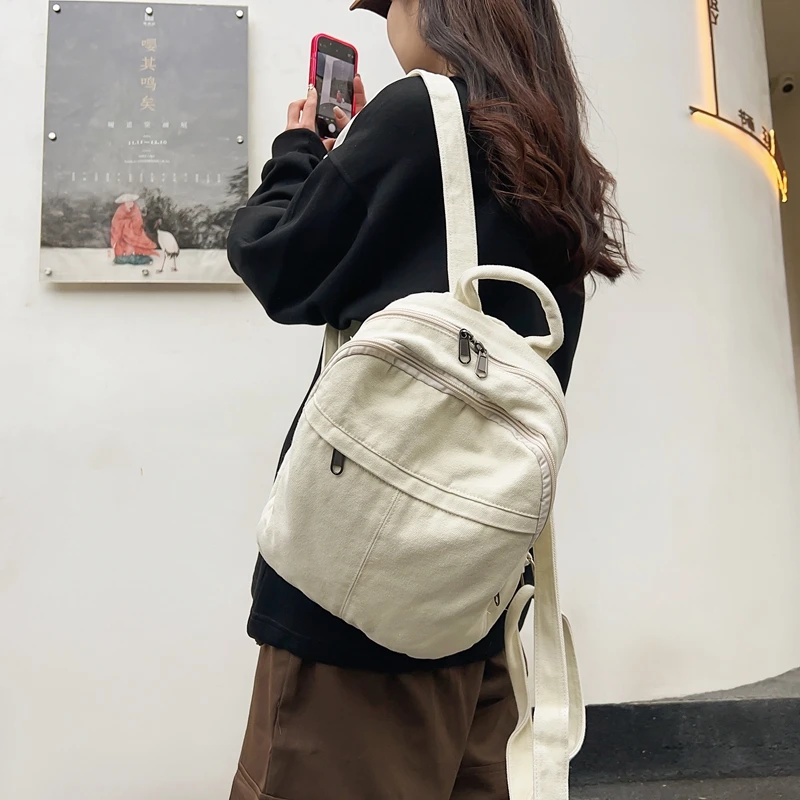LEFTSIDE Women's 2024 Korean Fashion Small Canvas Backpack Student Back To School Book Bag Cute Travel Solid Color Back Packs 3