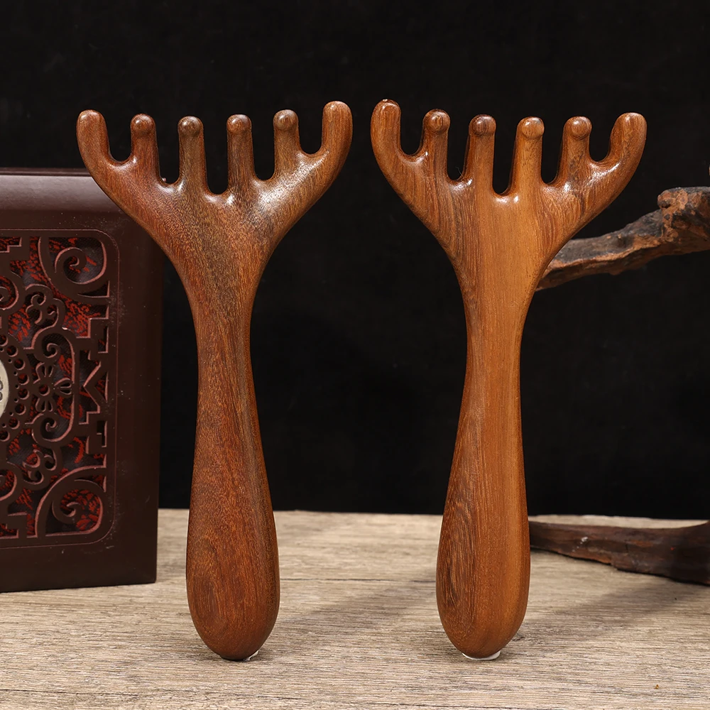 Deer Horn Head Noon Wood Massage Comb Improve Face Eye Circulation Five-Claw Scalp Massager Gua Sha Tool Back Scratcher Spa Tool 2