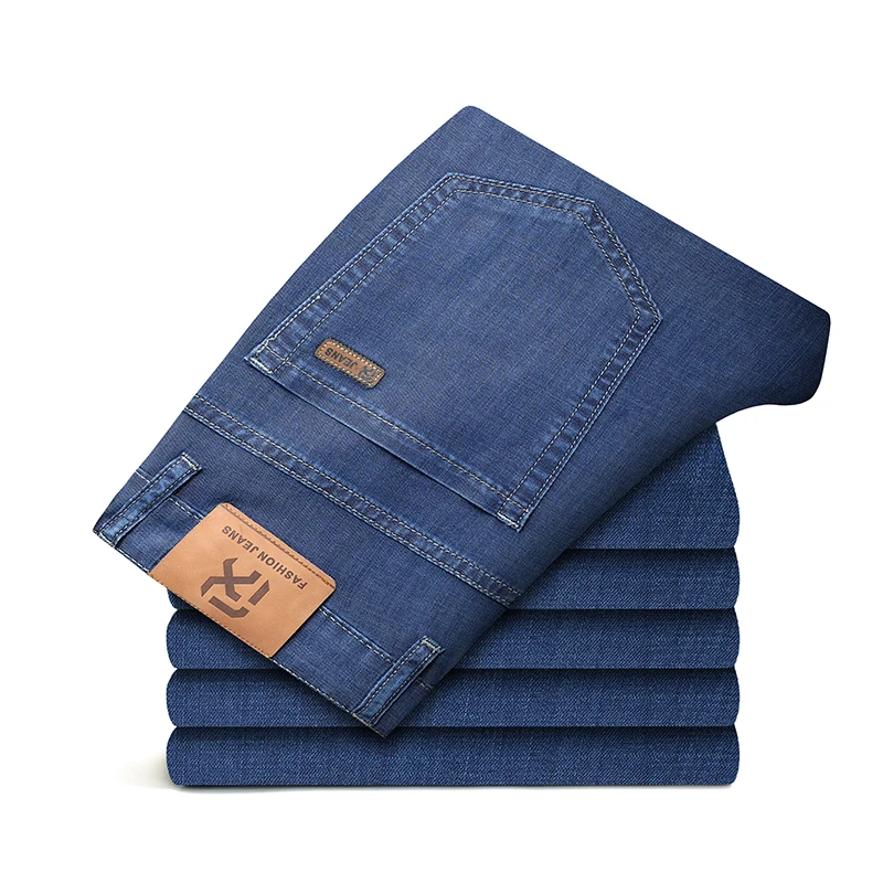 

2023 Summer Men's Loose Thin Blue Jeans Business Casual Breathable and Comfortable Fabric Straight Denim Trousers Male Brand
