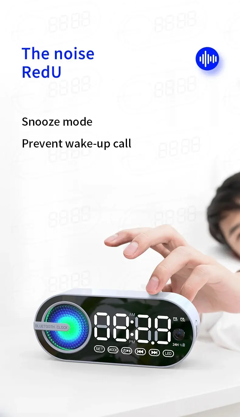 Wireless Bluetooth Speaker With Mirror Led Digital Alarm Clock_voghion.com