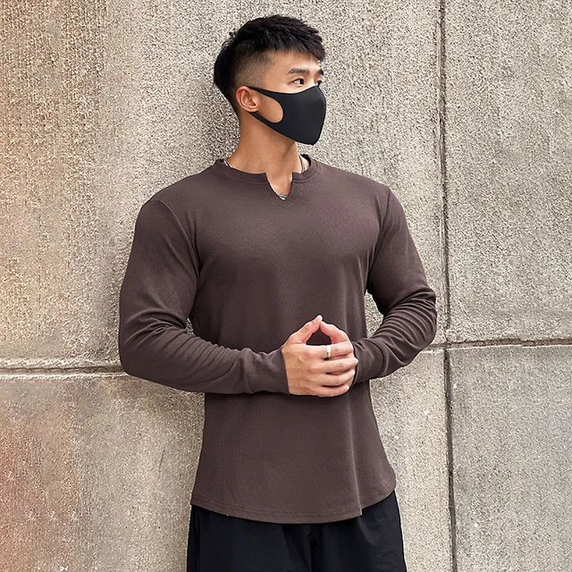 V Neck Long Sleeve Men's Fitness T Shirt Men's Fitness Apparel, Men's Sports & Fitness T