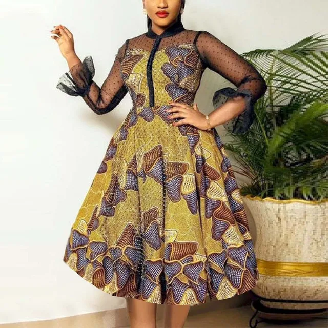 Elegant Yellow Printed Ankara Dress 1