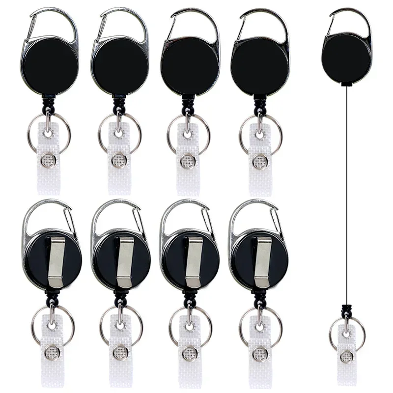 

Women Men Black Wire Rope Keychain Badge Reel Retractable Pass ID Card Holder Key Ring Keyring Steel Card Clip