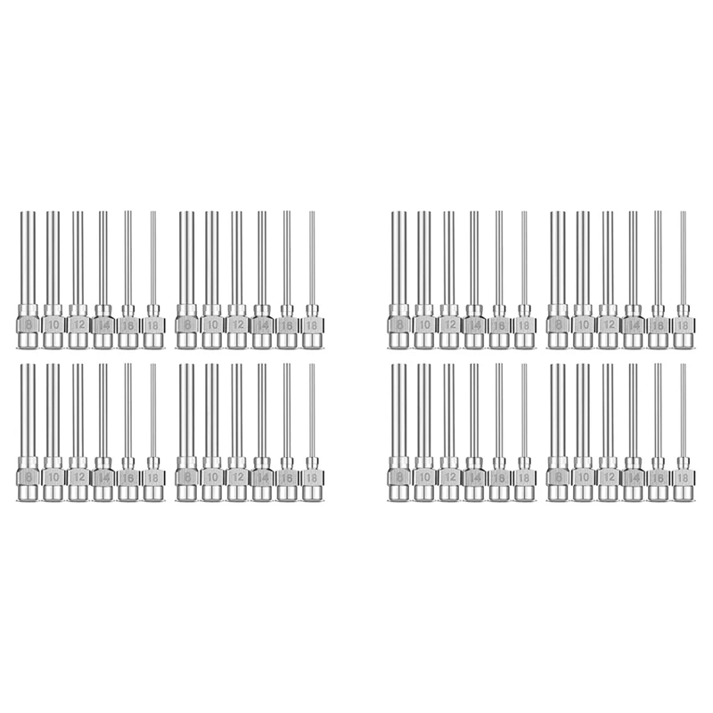 

48 штук, дозирующая игла, 1 дюйм, из нержавеющей стали, с тупым наконечником, заглушка, заглушка, тупые иглы (8,10,12,14,16,18, манометр)