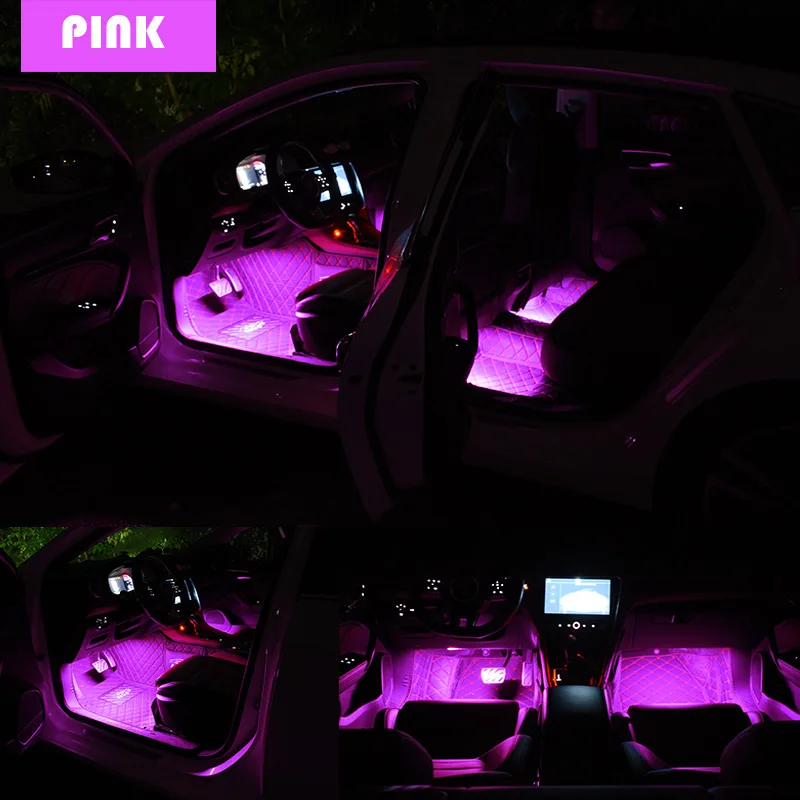 Tira de luces LED para Interior de coche, iluminación ambiental, decoración de la suela del pie, 14LED, irradiación de 180 grados, luces decorativas