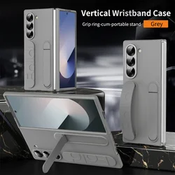 Luxury Wristband Invisible Bracket Case with Hand Strap and Folding Stand, Premium Silicone Cover for Samsung Z Fold 8 (Grey)