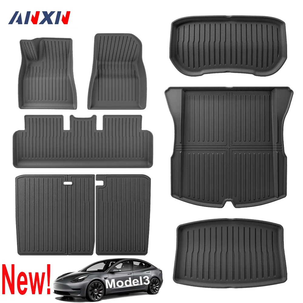 For 2025 Tesla Model 3 Highland Floor Mats TPE All Weather Front Rear Cargo Liner Mat, Waterproof Anti-Slip Mats Accessories