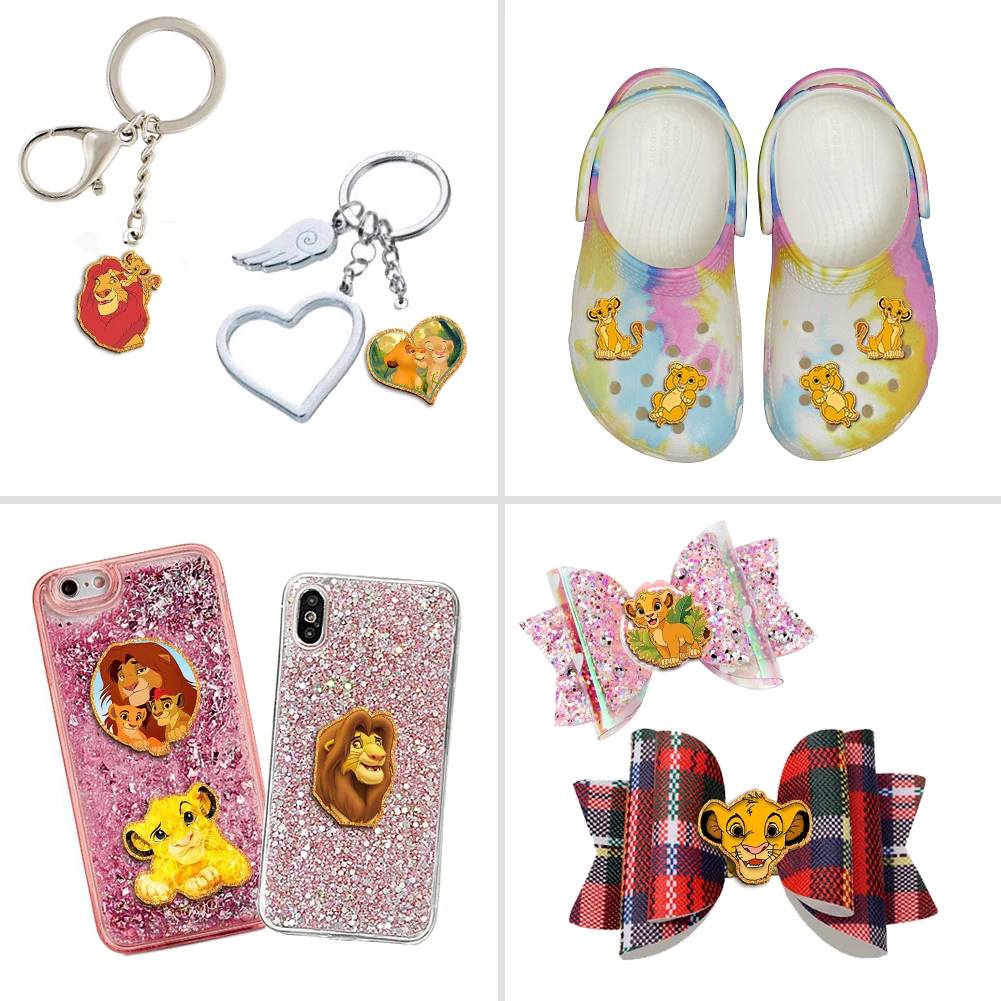 디즈니 라이온 킹 Simba 골드 Chunky 반짝이 수지 평면 아크릴 플랫 백 여자 DIY 전화 케이스 머리 활 공예 액세서리