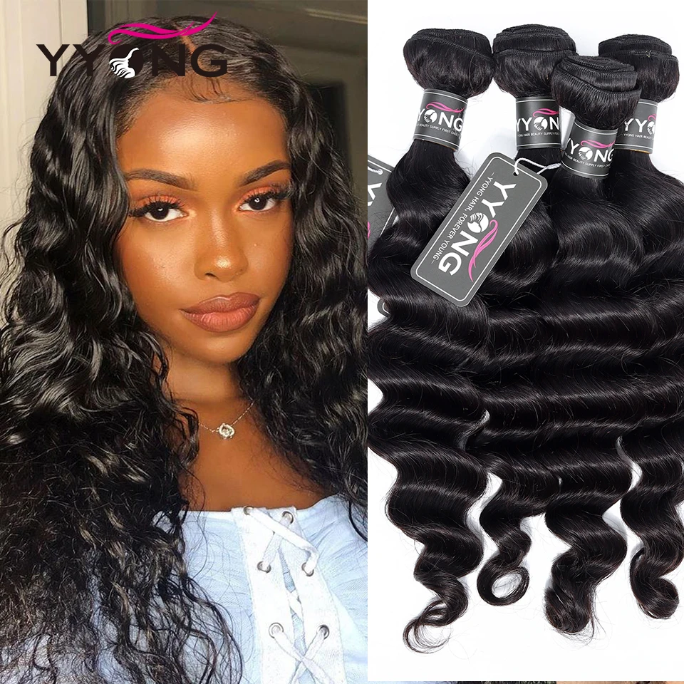 Yyong Hair 4 Bundle Deals Brazilian Loose Deep Extensions 8-26 Inch Can Be Colored Remy Human Hair Weave Natural Color