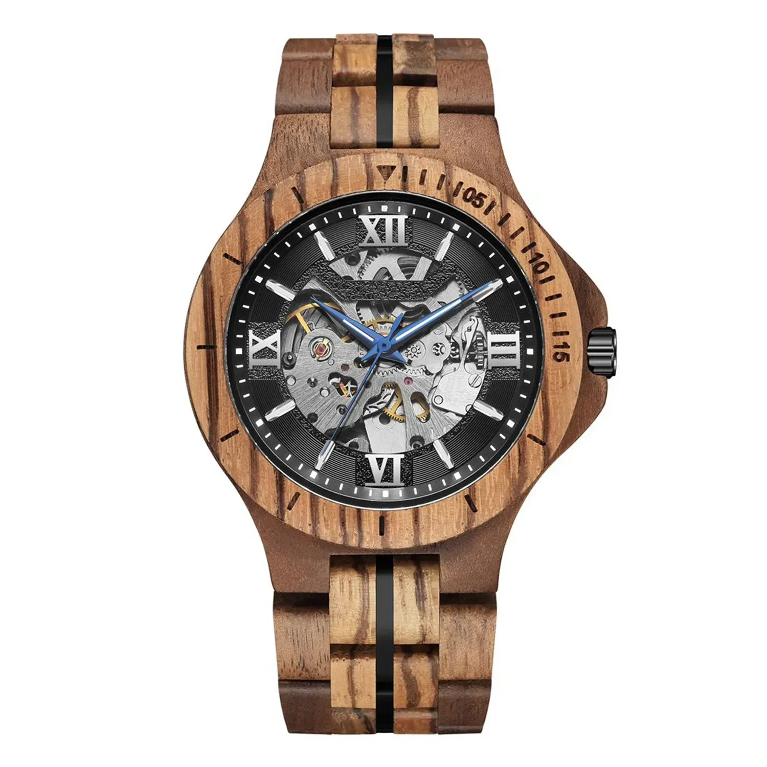 

Men's Mechanical Watch Fully Automatic Pure Wood Handmade Personality Hollow Mechanical Steel Grain Wood Watches Men