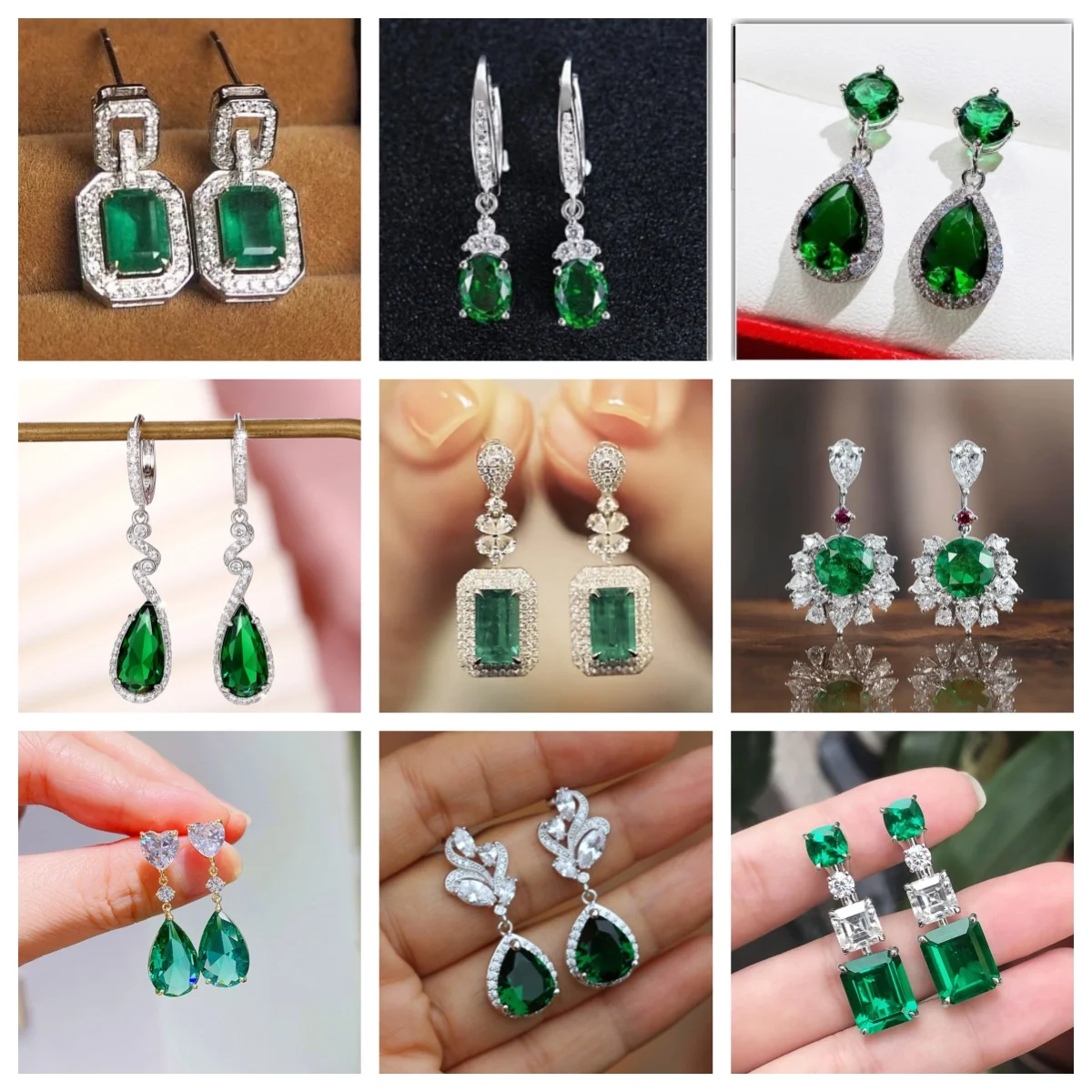 Boucles d'oreilles élégantes incrustées de cristaux verts main image 0