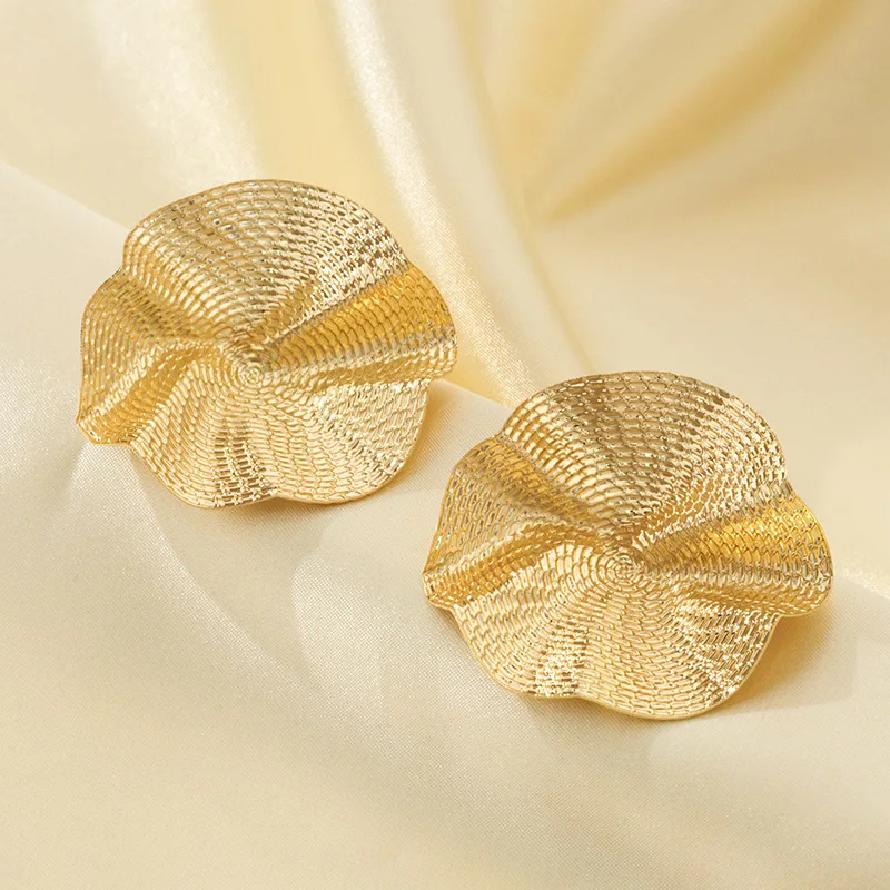 Trendy Earrings for Evening Parties with Folded Pleated Lotus Leaf Design and Exaggerated Fashion Accessories, geometric earrings