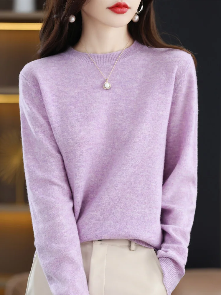 Pull ร col ras du cou en cachemire 100% laine mรฉrinos pour femme, tricot thermique, basique, nouvelle mode, offre spรฉciale, automne/hiver