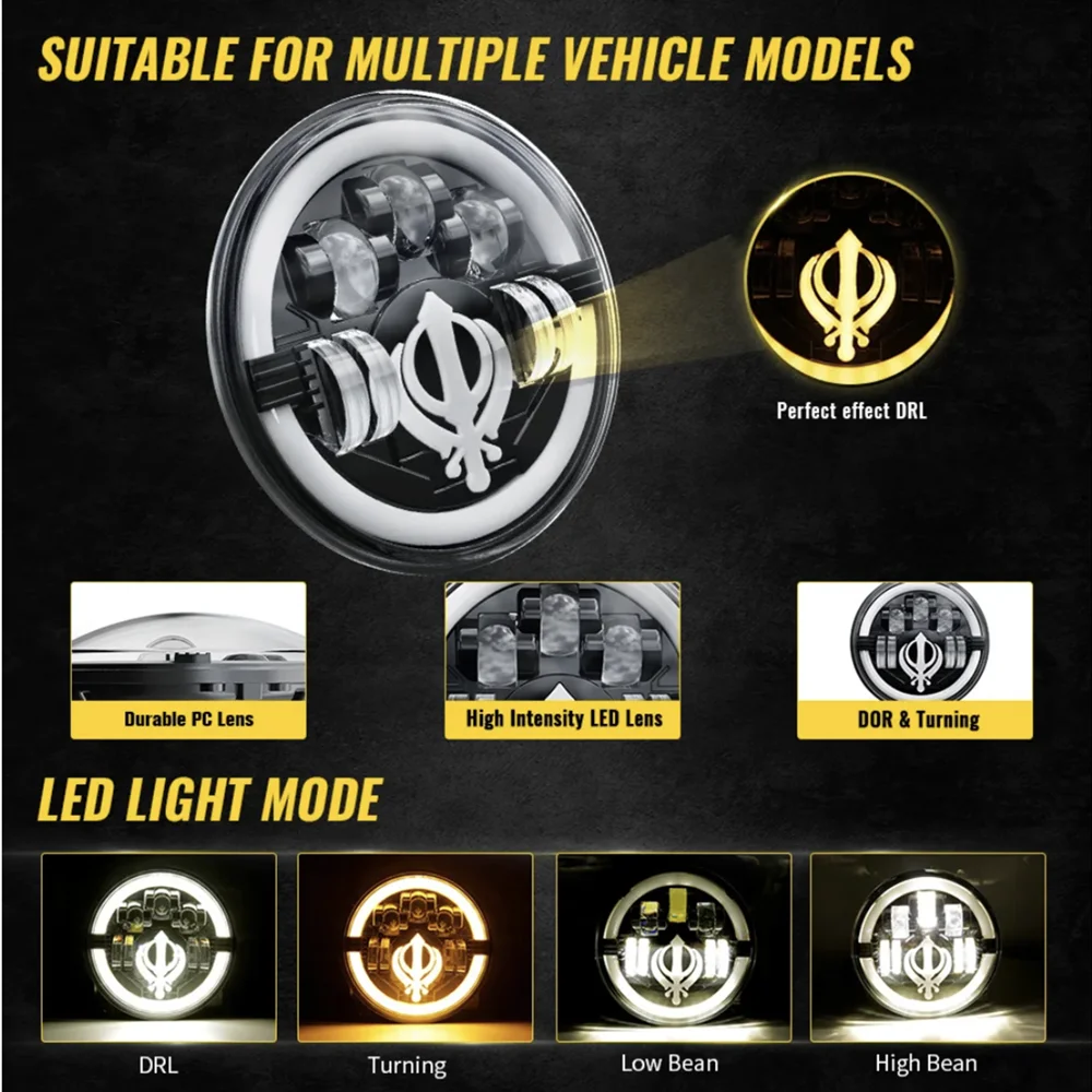 NEW 7 inch Motorcycle Headlight LED Light Halo DRL Lamp For Royal Enfield Himala