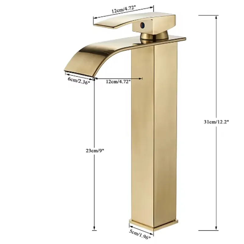 Brushed Golden Basin Faucets Elegant Waterfall Bathroom Sink Faucet Single Lever Hole Deck Mount Mixer Taps