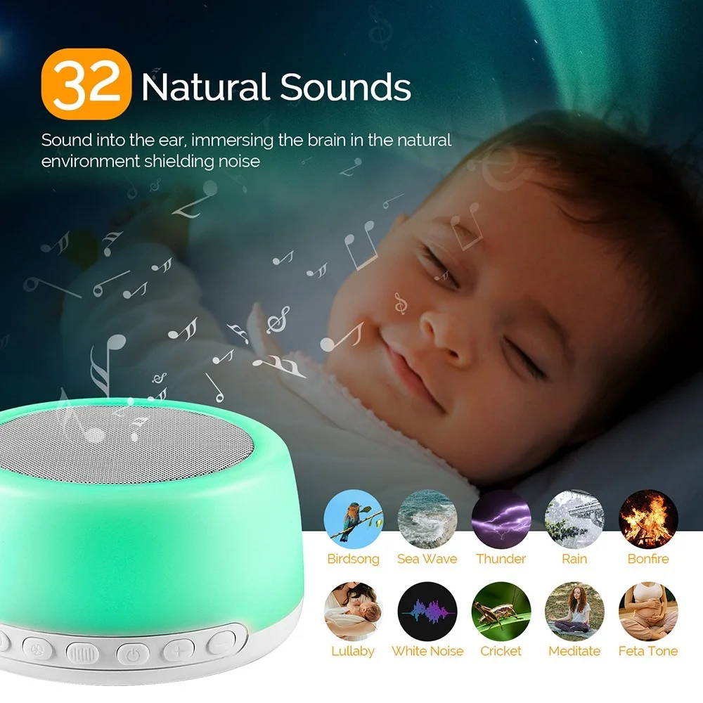32 Natural Sounds White Noise Machine Sleeping Colorful Night Light Baby Sleeping Sound Machine Sleep Aid Noise
