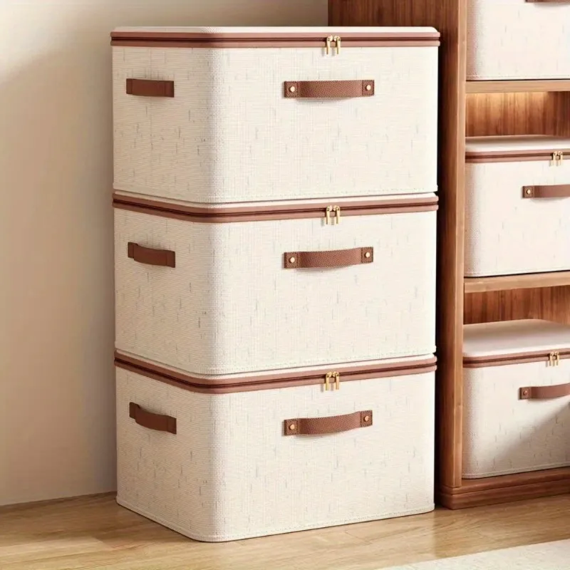 1pcs Cotton Linen Storage Box with Lid Clothes Toys Organizer for Home Bedroom Durable Fabric Storage Container 2