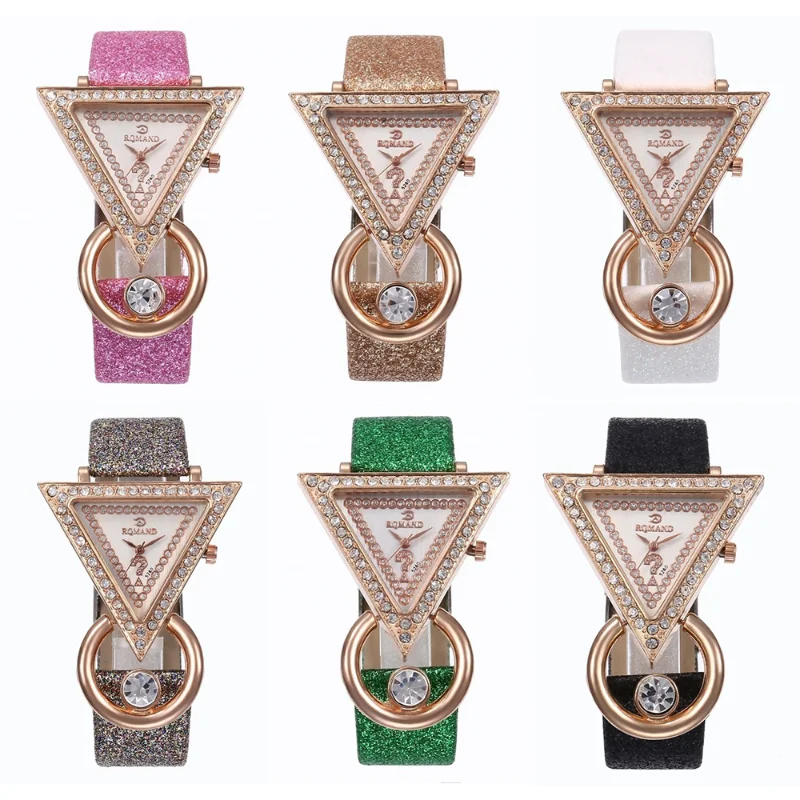 

Women Watches Creative Luxury Triangle Rhinestone Dial Frosted Strap Ladies WristWatch Fashion Quartz Watch Relojes Mujer