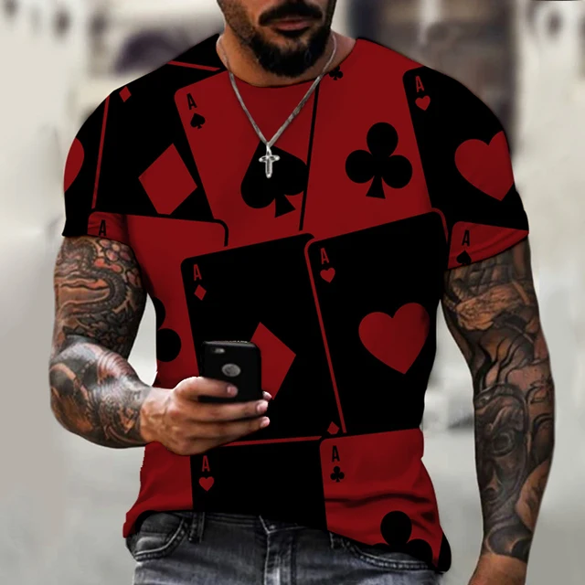 2022 Summer New Fashion Personality 3D Poker Printing T-shirt Men's Round Neck Shirt Casual All-match Short-Sleeved Sportswear 6 s1735