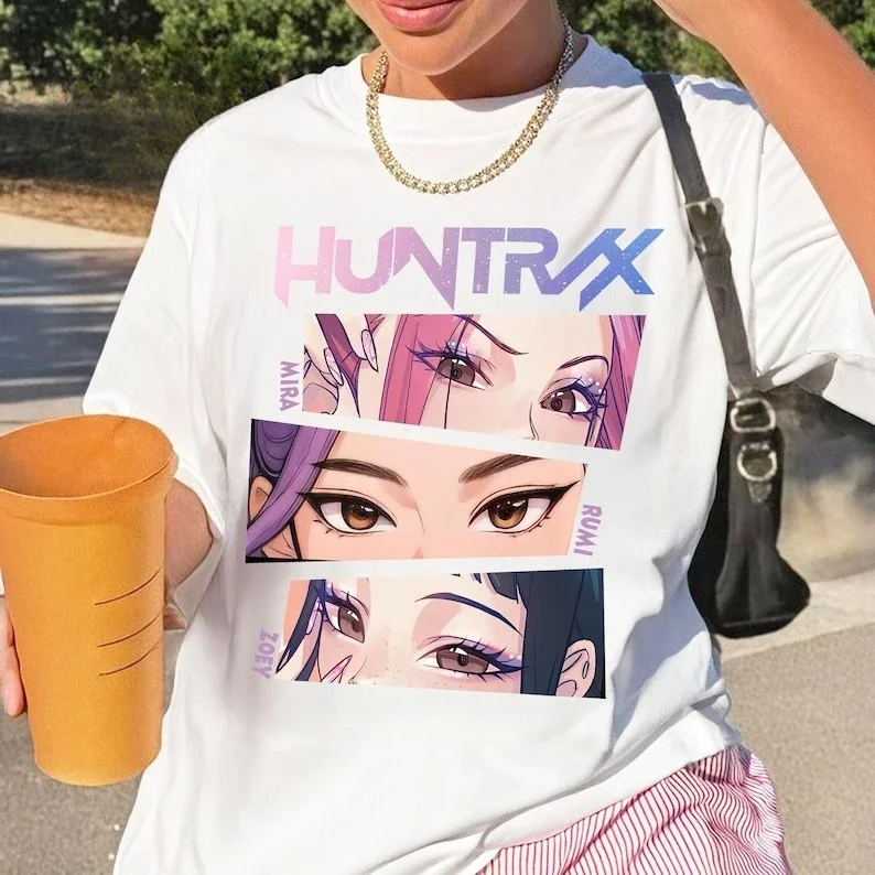 Kpop chasseurs de démons t-shirt couleurs confortables t-shirt Huntrix fille chemise cadeau pour Kpop Fan Mira Rumi Joey idole groupe Huntrix Merch hauts