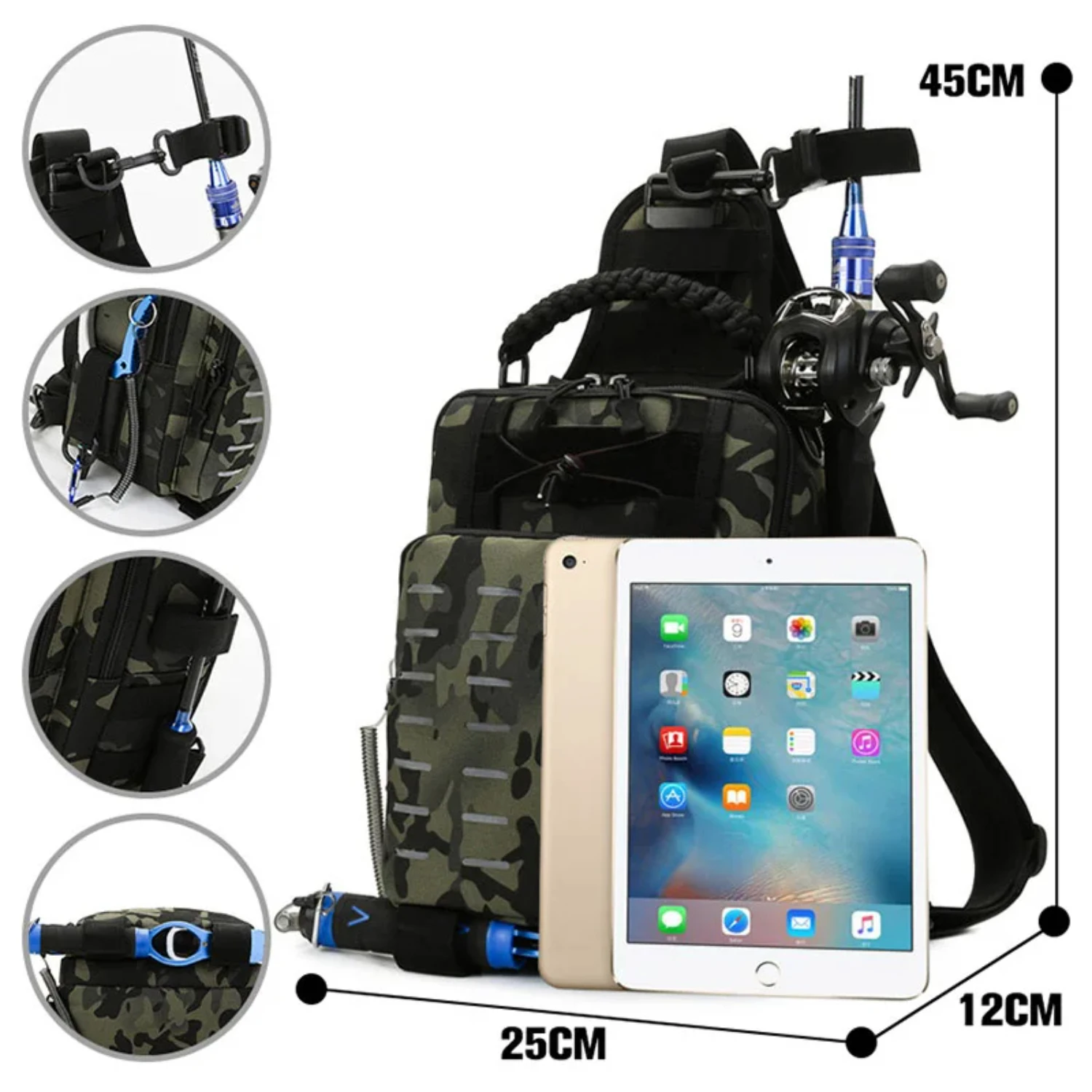 Fishing Rod Fishing Lure Box Lure Backpack Military Tactical Laser Molle Outdoor Fish Camping Hiking Hunting Bags Men X1G