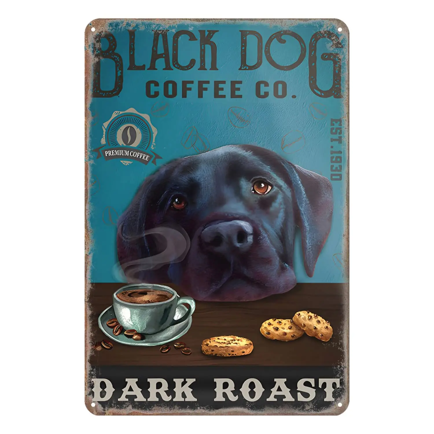 Gnelde Retro Metal Sign Labrador Retriever Dog Dark Roast Rustic Decor Vintage Tin Sign Home Kitchen Bar Cafe Club Cave Wall Dec